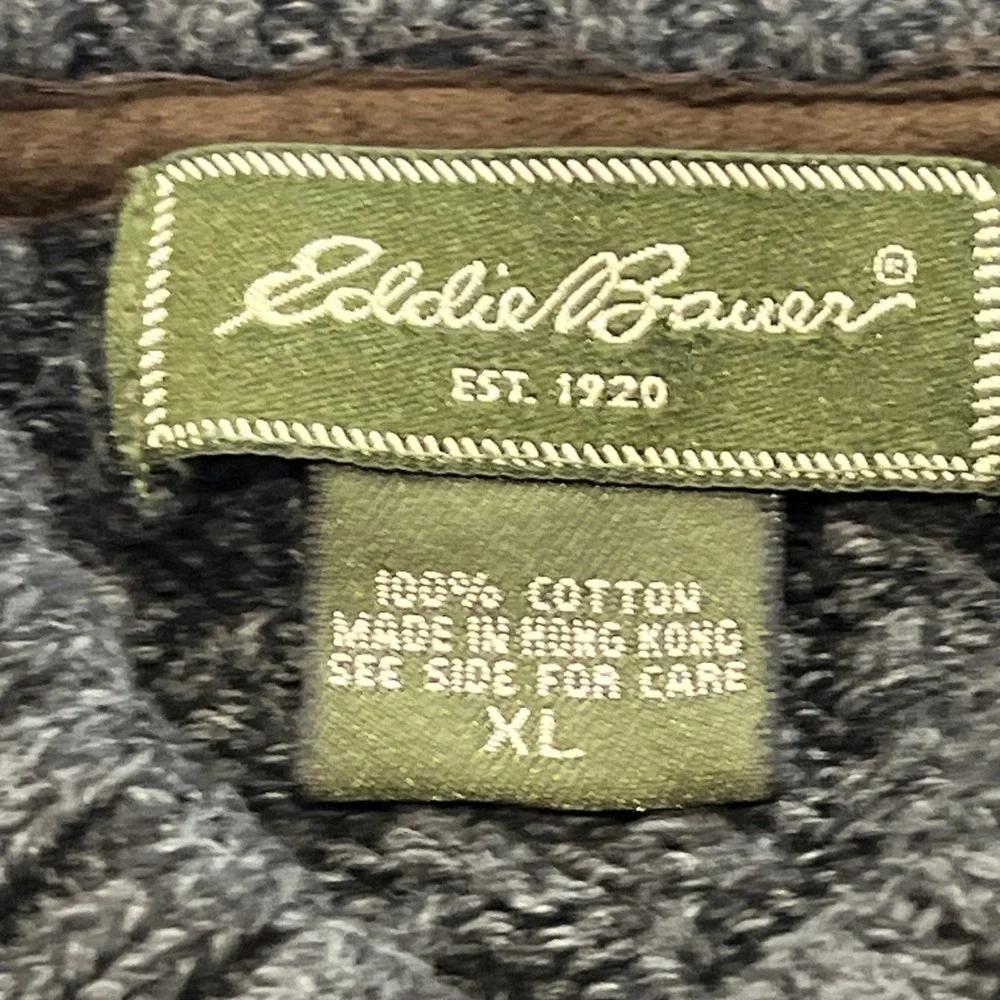 Eddie Bauer Cotton‎ Big Knit Gray Fisherman Sweater 1/4 Button XL Grandpa Preppy - Picture 5 of 6